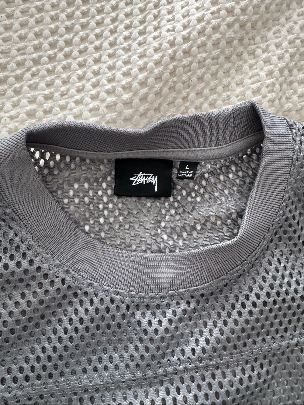 Stussy Grey Mesh Crewneck Sweatshirt - Picture 2 of 4